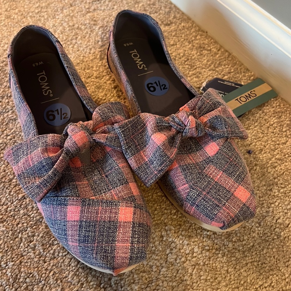 Toms Pink Multi Checkered Plaid with bow